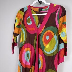 Aller Simplement Small / Medium Boho Hippie Tunic Dress Mod Circles Multicolor